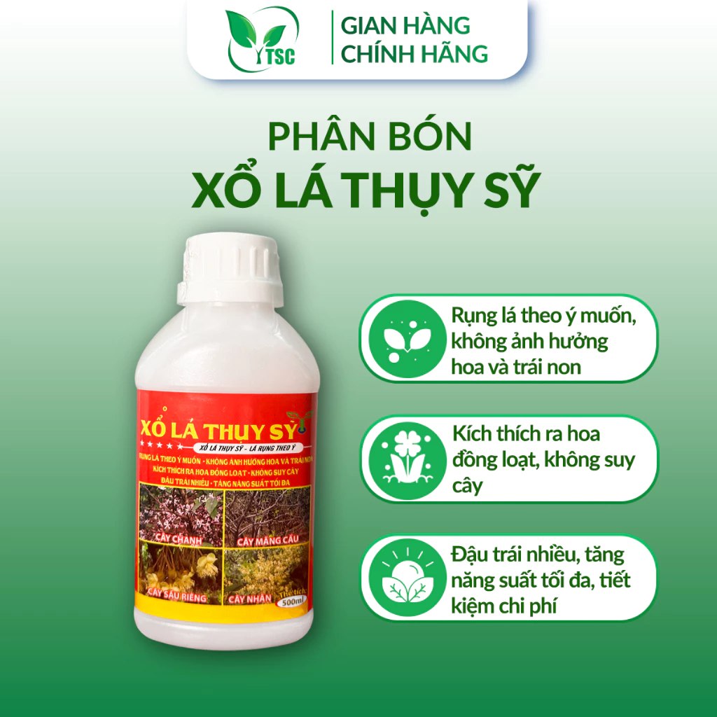 Phân bón Xổ Lá Thụy Sỹ - Chai 500ml Phân Bón XỔ LÁ Thụy Sỹ Rụng Lá Theo Ý Muốn, Kích Ra Hoa Đồng Loạt, Đậu Trái Nhiều - Chai 500ml