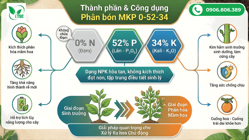 Vì sao nhà vườn ưu tiên MKP 0 52 34 để xử lý ra hoa nghịch vụ? thành phần của mkp 0 52 34