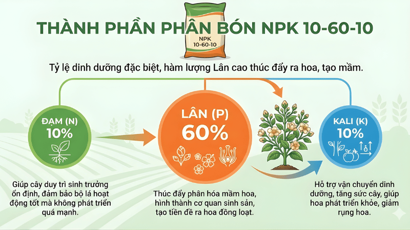 Cách Sử Dụng Lân Tạo Mầm Hoa 10 60 10 Hiệu Quả thành phần của phân bón npk 10 60 10