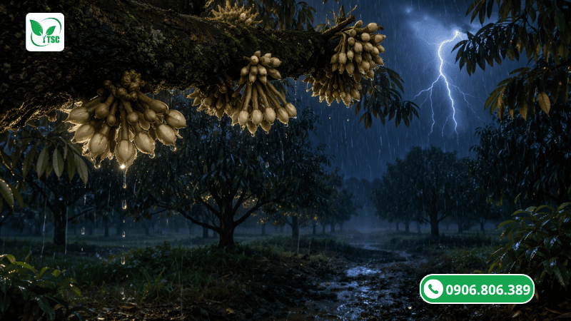 đang xiết nước mà gặp mưa thì xử lý thế nào? thời điểm cắt nước làm bông sầu riêng